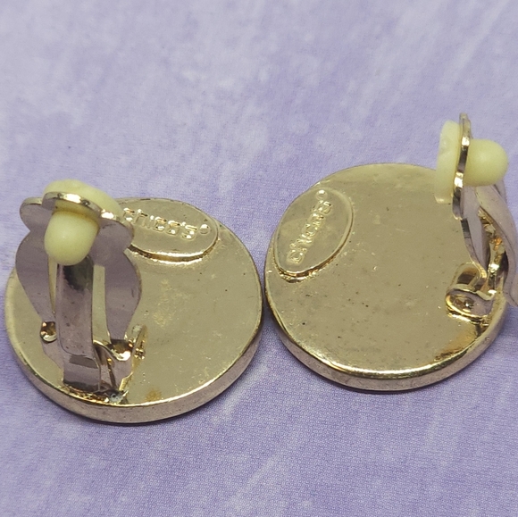 Chico's Circular Clip-On Earrings Gold Tone & Abalone - Picture 7 of 7